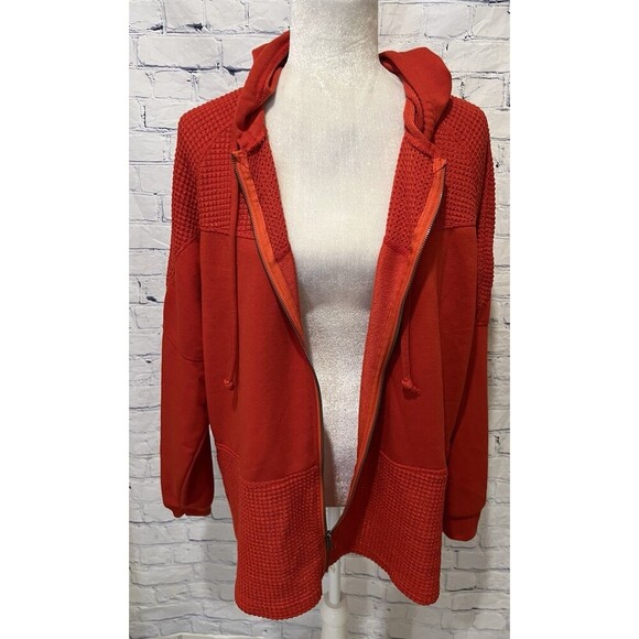 Dokotoo Orange Waffle Knit Hoodies for Women Zip Up Drawstring Size Medium - Picture 3 of 9